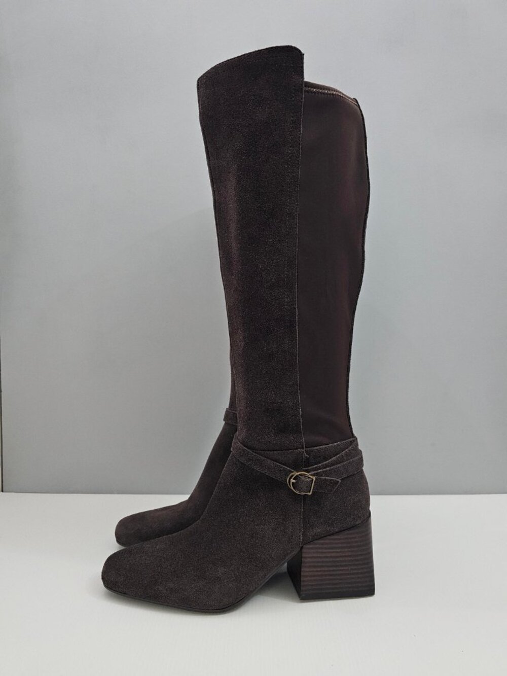 Blondo Twyla Waterproof Brown Suede Knee High Riding Boots Block Heel Womens 8
